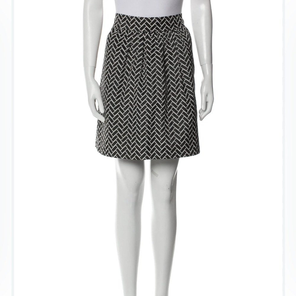 Tibi Womens A-Line Mini Skirt Pockets Woven Geometric Pattern White Black Size 6